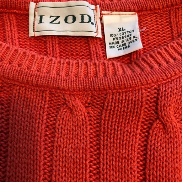 IZOD Pullover Cable Knit Sweater Color Coral Size Men's XL, IZOD Logo - Picture 3 of 6